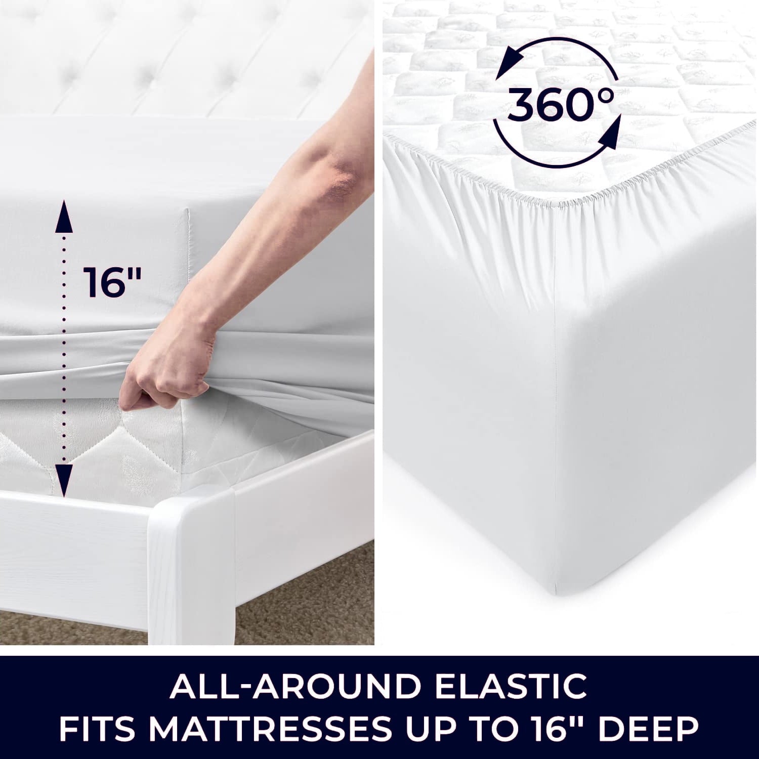 Ultra-Soft Hotel Collection Rayon derived - 6 Piece, Queen, White - Breathable Egyptian Cotton Flat & Fitted Sheets Detail