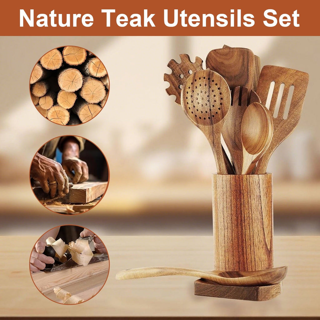 Ergonomic Cooking 10Pcs Wooden Spoons for Cooking, Smooth Finish Teak Wooden Utensils for Cooking, Soft Comfort-Grip Wood Spoons for Co... - Premium Stainless Steel Cooking Utensil for Non-Stick Pots Detail
