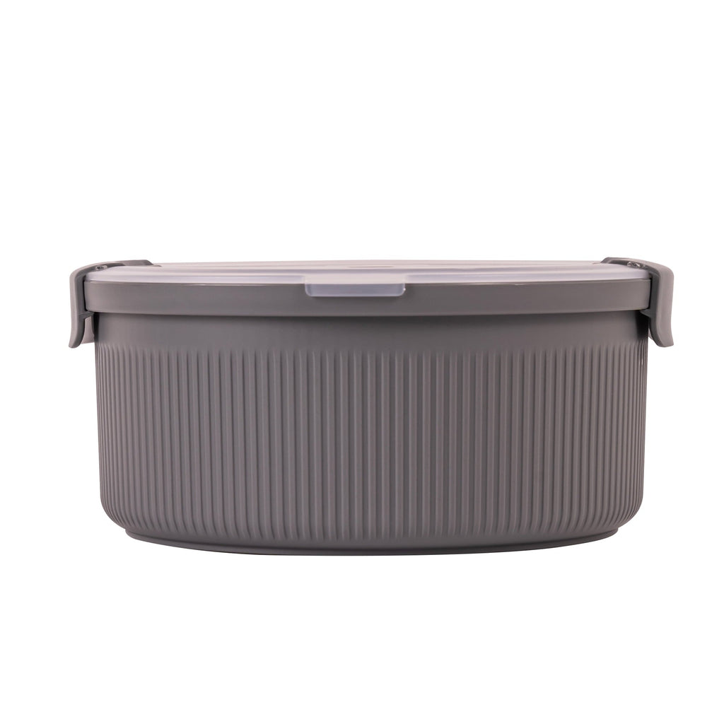 Playful Geometric Food Storage Bento Container, Round, Grey, 47oz Capacity, Ideal Use for Workday Meals and Travel - Playful Star & Heart Shaped Geometric NeeDoh Detail