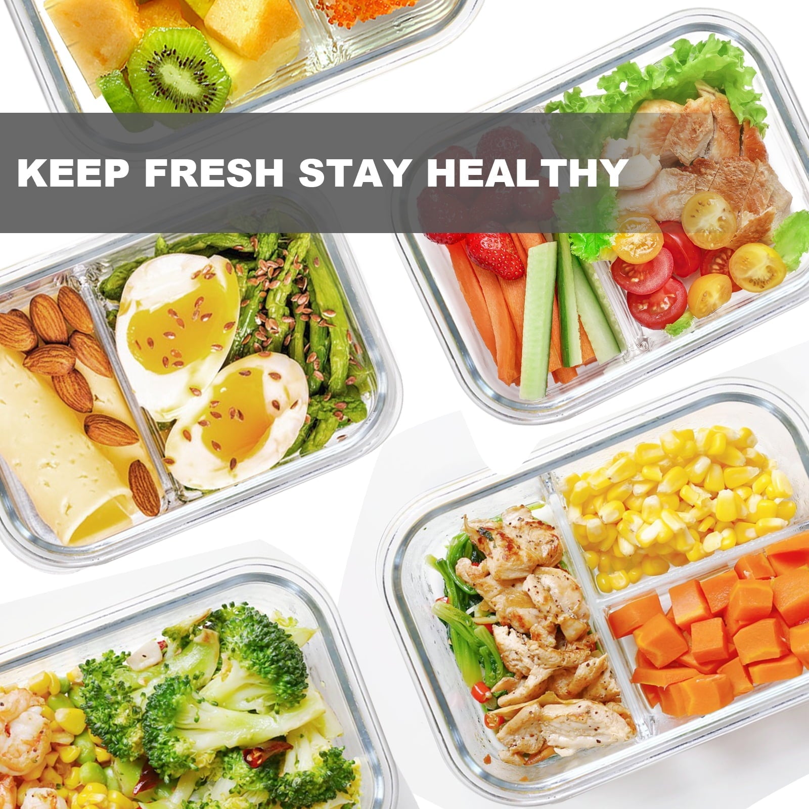 Fun Food Fidget 8 Pcs Glass Food Storage Containers with Lids, 2 & 3 Compartment Glass Airtight Meal Prep Containers (4 Containers & ... - Playful Star & Heart Shaped Geometric NeeDoh Detail