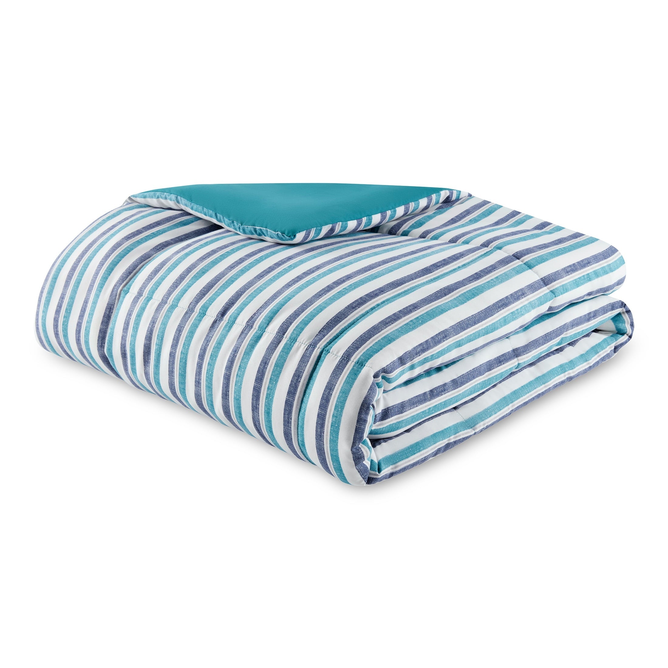 All-Season All in One Reversible Comforter and Sheet Set- 7 Piece, Queen, Blue Pinstripe - All-Season Down Alternative Comforter Insert Detail
