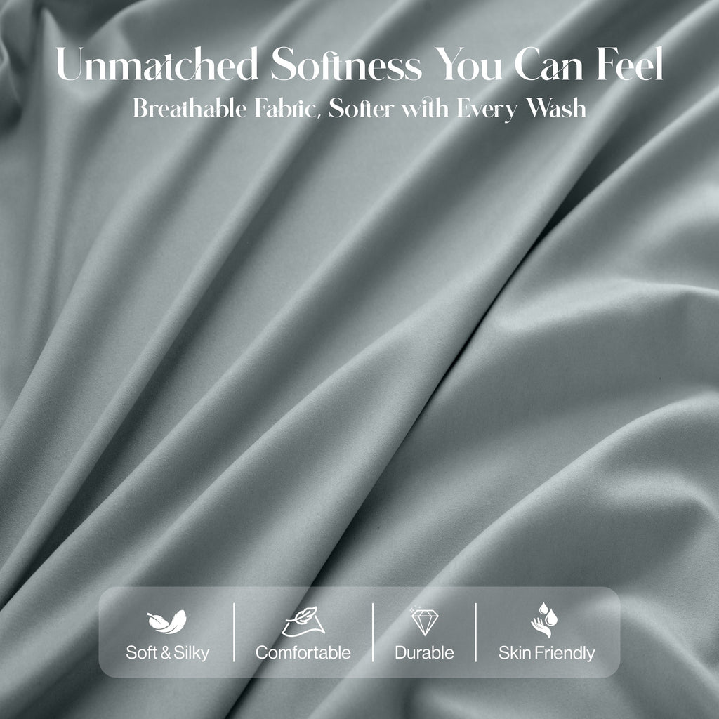 Cooling Sateen Bed Sheets - 6 Piece Ultra-Soft Microfiber Sheets Set, Deep Pocket Fitted Sheet, Flat Sheet & 4 Pillowcases, Breathab... - Premium Ultra-Soft Pillowcase Pair for Sleeping Detail
