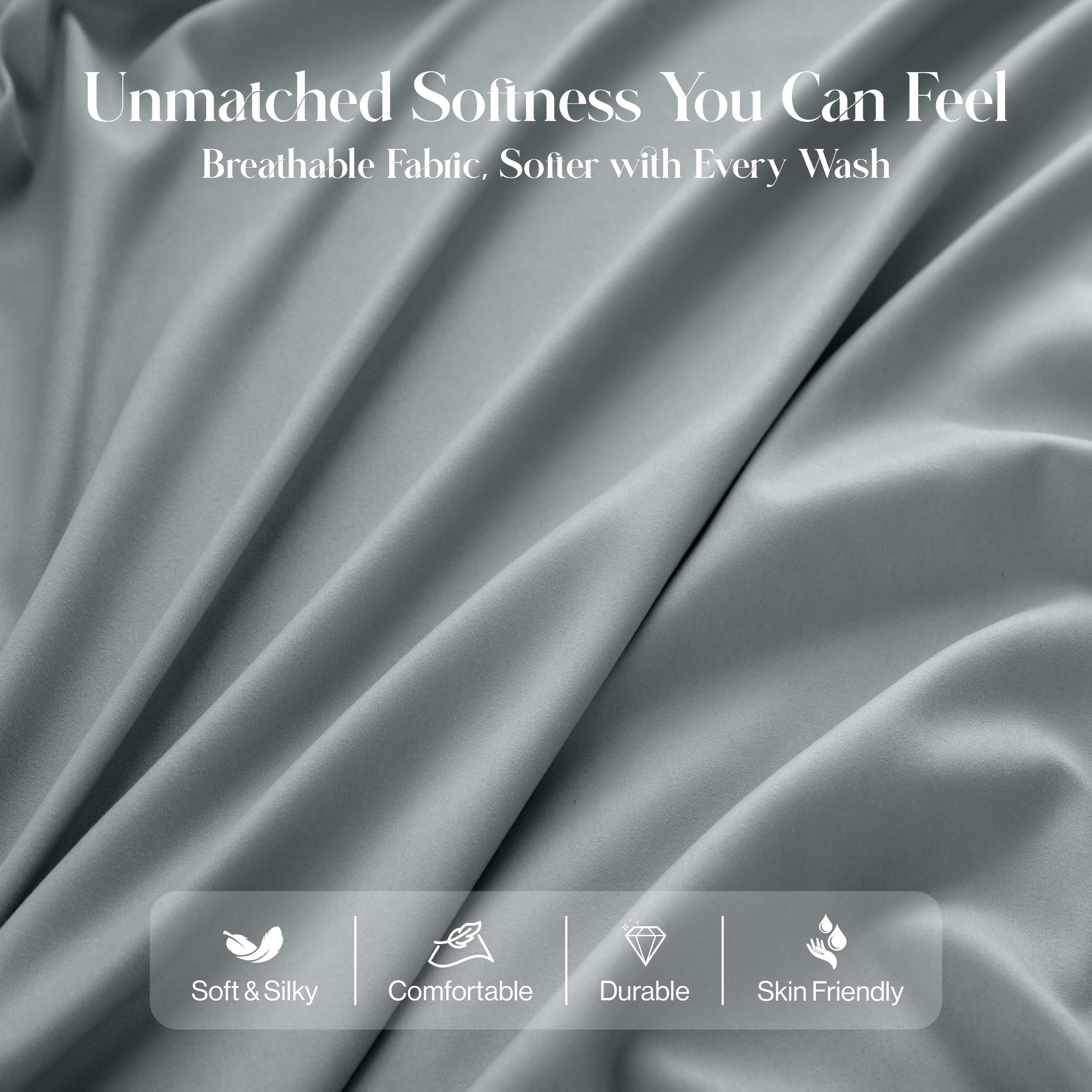 Cooling Sateen Bed Sheets - 6 Piece Ultra-Soft Microfiber Sheets Set, Deep Pocket Fitted Sheet, Flat Sheet & 4 Pillowcases, Breathab... - Premium Ultra-Soft Pillowcase Pair for Sleeping Detail