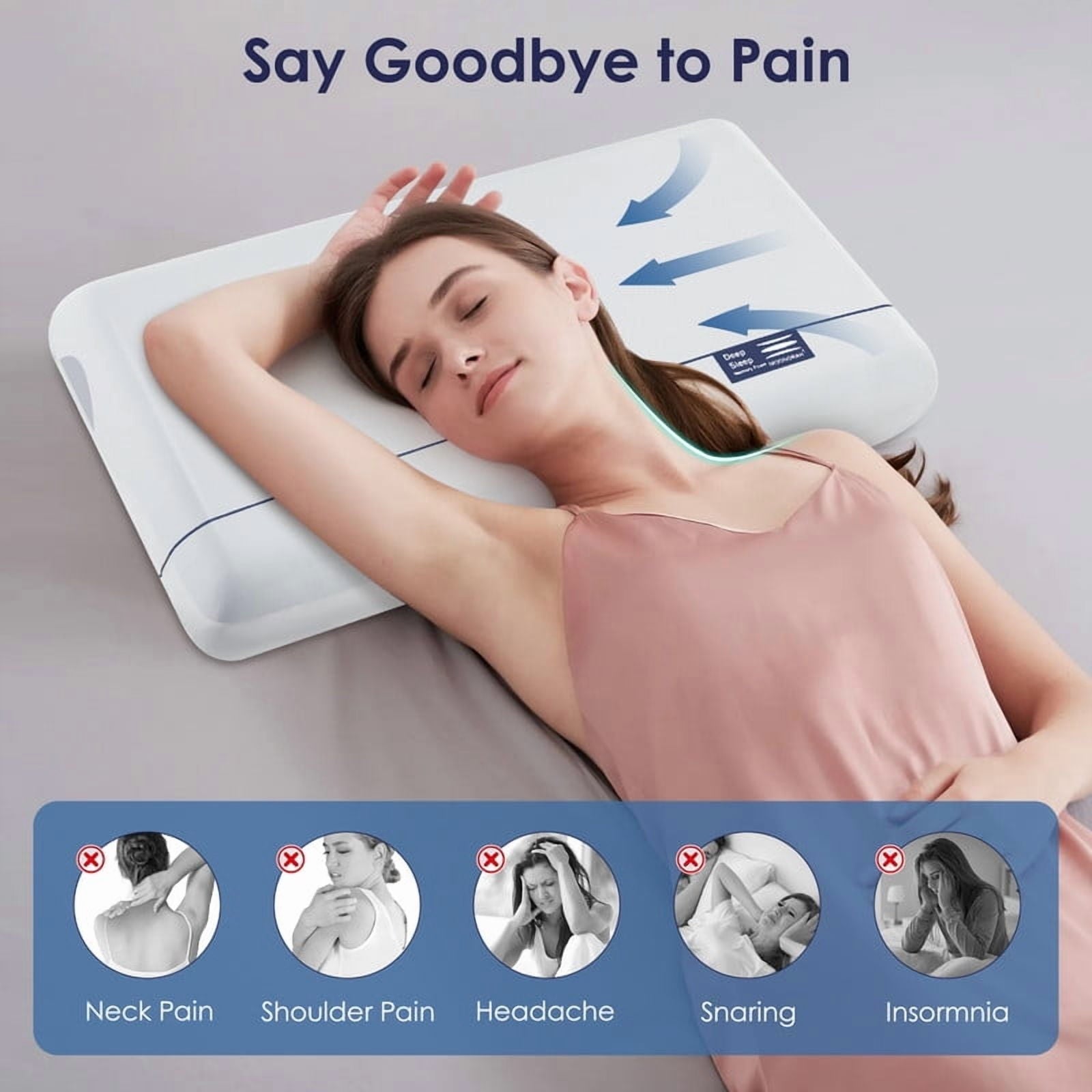 Ergonomic Memory Foam Cooling Memory Foam Bed Pillow for Neck Pain Relief, Two-Sided Cooling Pillow for Back, Stomach and Side Sleepers, Tw... - Ergonomic Memory Foam Pillow for Neck Pain Support Detail