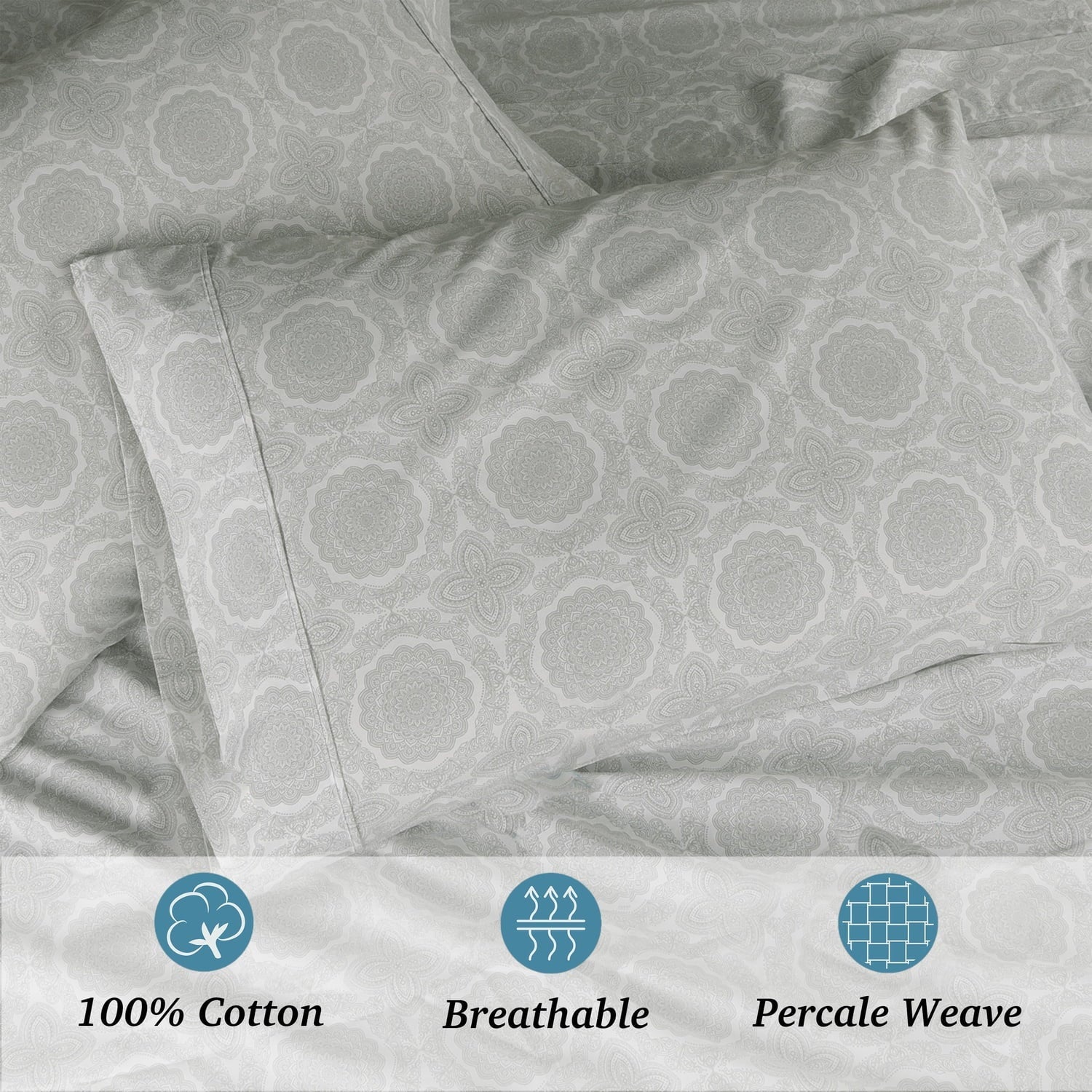 Premium Egyptian Cotton 100% Cotton Queen Sheets Set, 4 Piece Bed Sheets Set with HeiQ Fresh, Percale Weave, Hotel Luxury, Ultra Soft Sheets ... - Premium Ultra-Soft Pillowcase Pair for Sleeping Detail