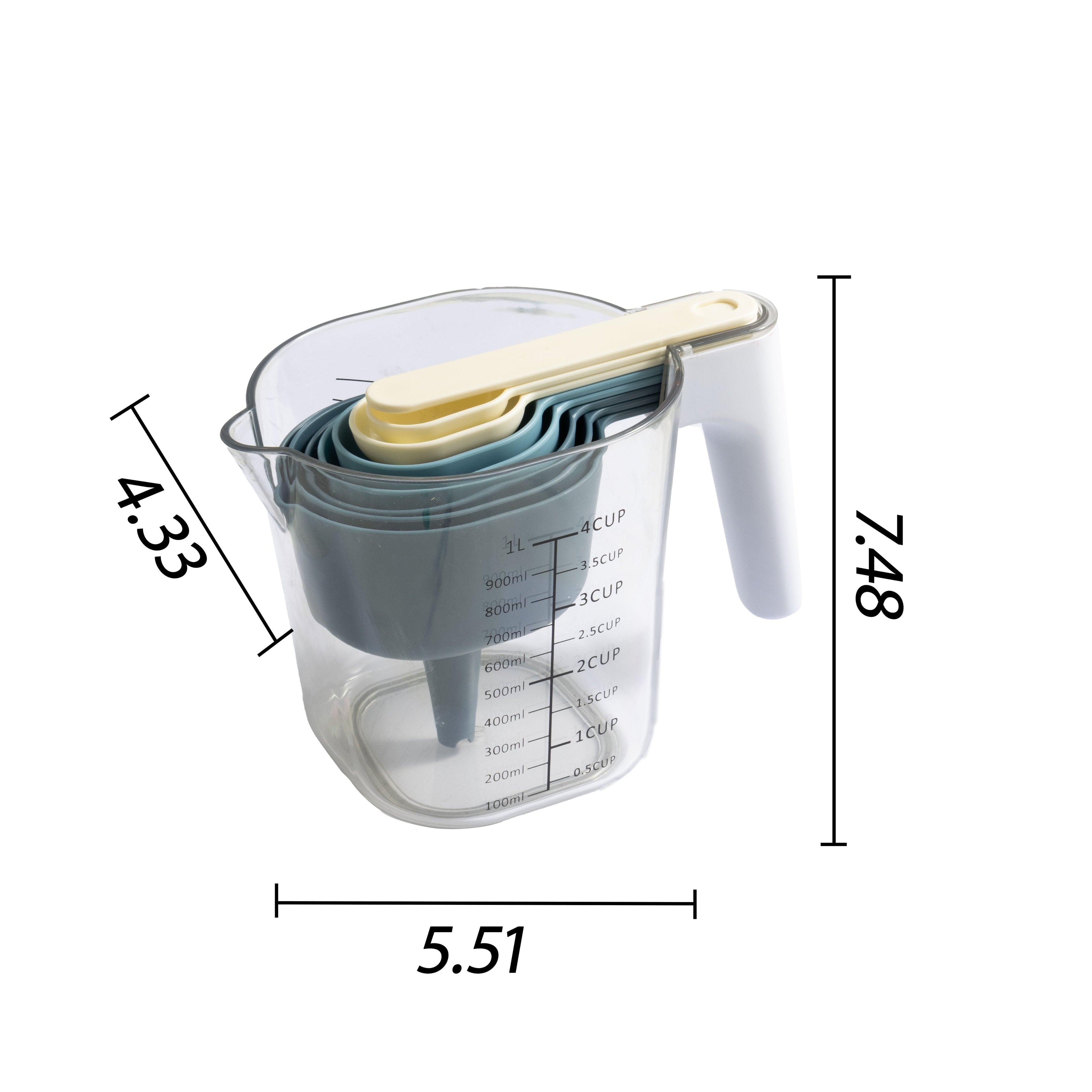 Premium Kitchen 9-Piece Stackable Measuring Set Kitchen Tools for Cooking, 7.48" L, Blue - Innovative Kitchen Helper for Modern Cooking Detail