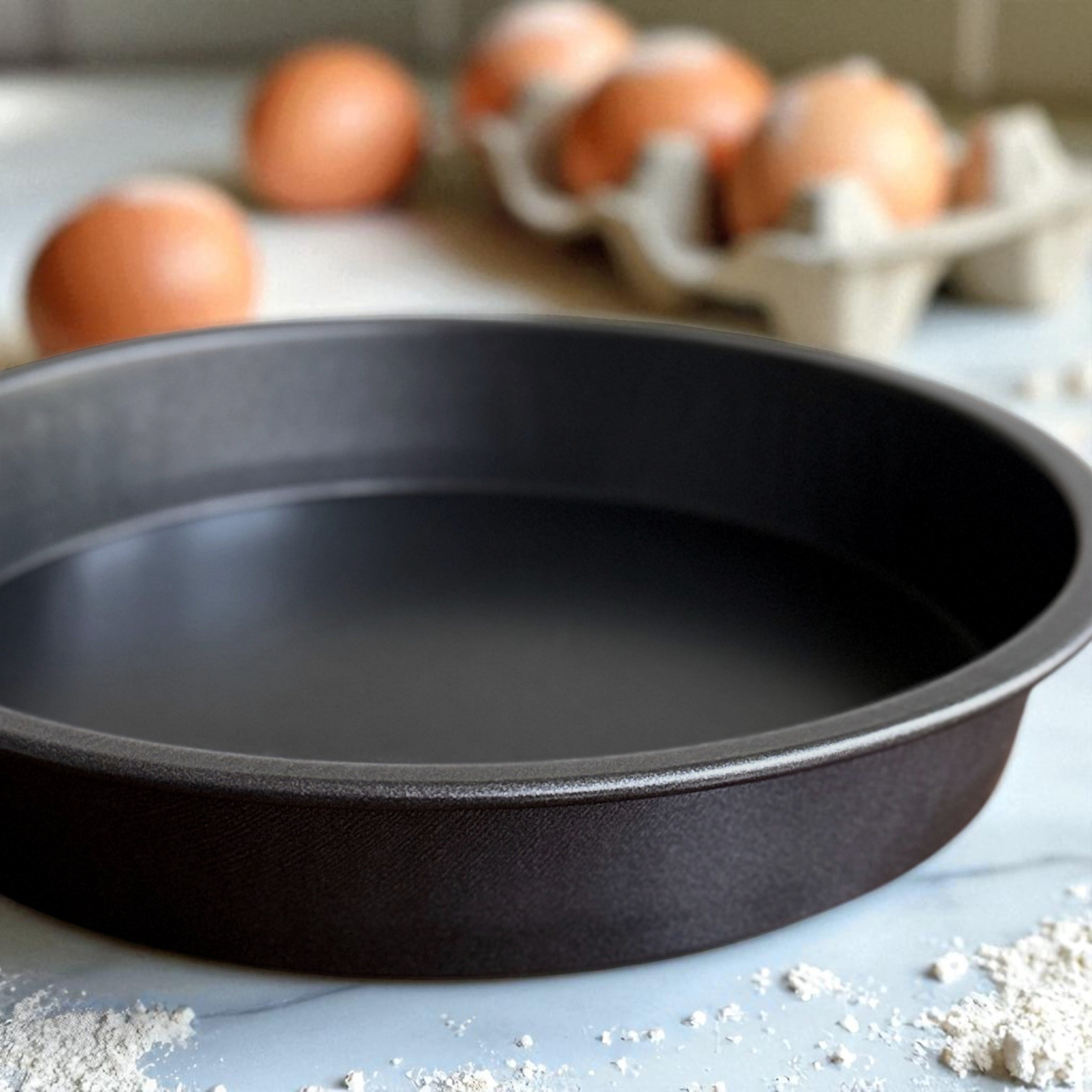 Time-Saving 9" x 9" Round Nonstick Steel Cake Pan, Dark Gray - Innovative Kitchen Helper for Modern Cooking Detail
