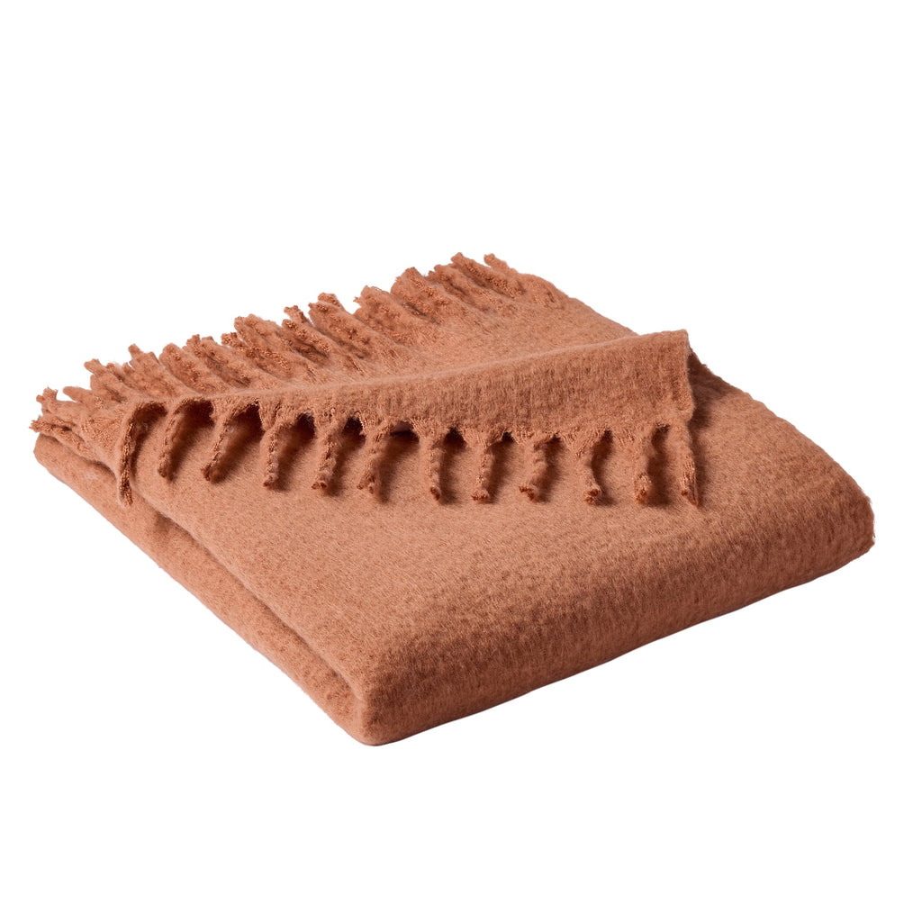 Reversible Sherpa Faux Mohair Cozy Couch Throw Blanket Terracotta Clay, 50x72" - Luxury Knitted Decorative Throw Blanket with Fringes Detail