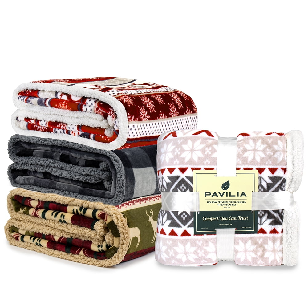 Lightweight Warm Premium Plush Sherpa Throw Christmas Blanket | Soft, Warm, Cozy, Reversible Microfiber Winter Cabin Throw | Plaid Hol... - Cozy Fleece Throw Blanket for Couch & Bed Detail
