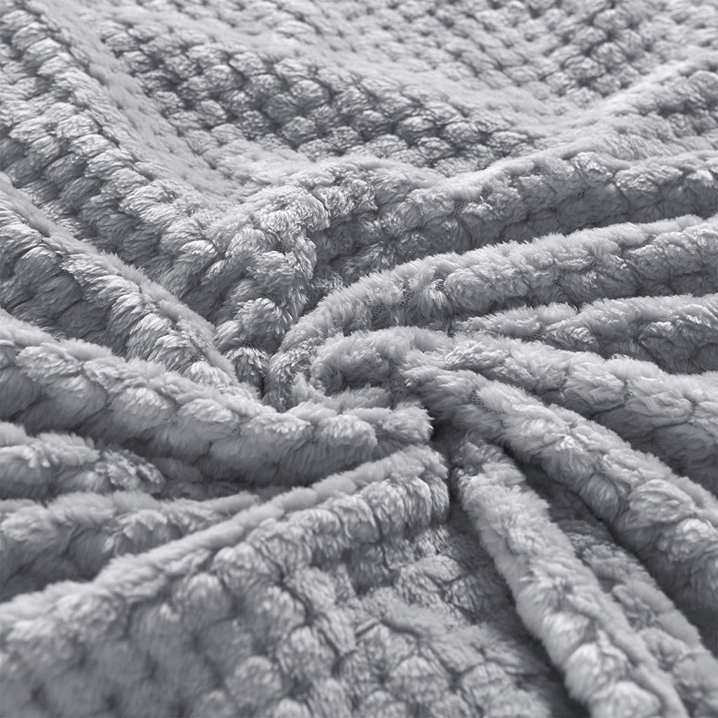 Lightweight Warm Waffle Textured Extra Large Fleece Blanket, Super Soft and Warm Throw Blanket for Couch, Sofa and Bed (Light Grey, 50... - Super Soft Reversible Sherpa Flannel Blanket Detail