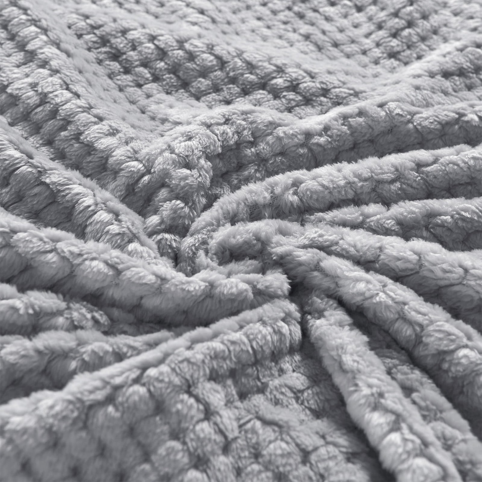 Lightweight Warm Waffle Textured Extra Large Fleece Blanket, Super Soft and Warm Throw Blanket for Couch, Sofa and Bed (Light Grey, 50... - Super Soft Reversible Sherpa Flannel Blanket Detail