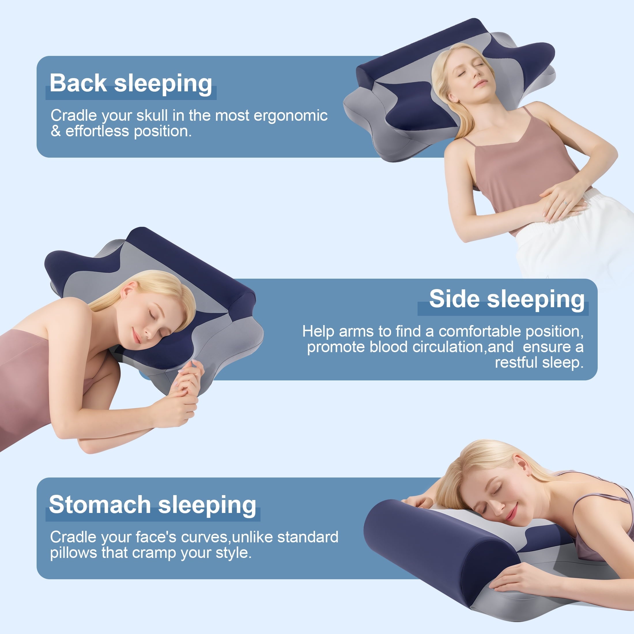 Ergonomic Memory Foam Cooling Bed Pillow for Neck & Shoulder Pain Relief, Cervical Support Comfort Pillow for Side Back Stomach Sleeper, Er... - Decorative Throw Pillow Cushion for Sofa & Bed Detail