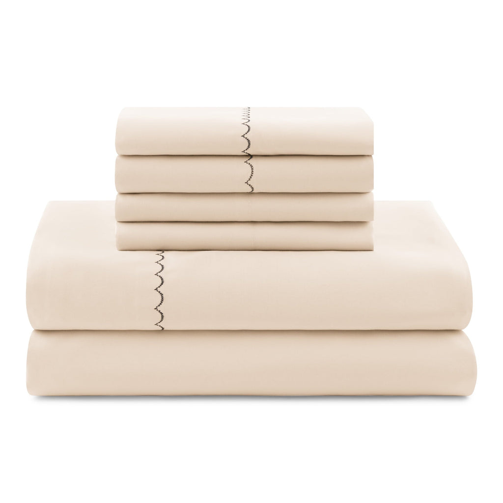 All-Season Soft Touch Bed in a Bag 11-Piece Reversible Tan & Black Striped Comforter Set with Sheets, Queen - Cloud-Like Soft Lightweight Bed Comforter Detail