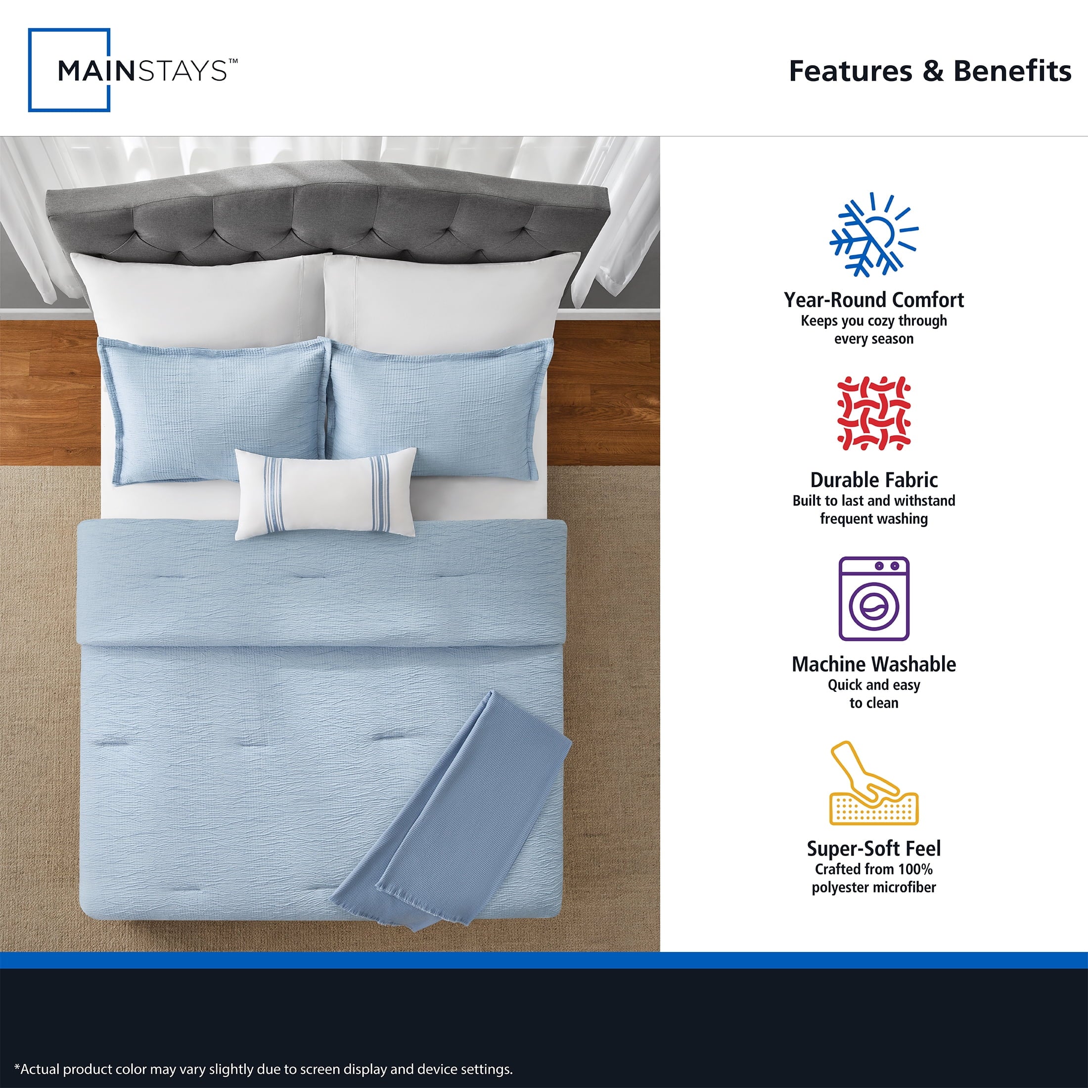 Luxurious Quilted Full/Queen Comforter Set, All-Season, 5-Piece, Blue Matelasse Tonal Stripe - Cloud-Like Soft Lightweight Bed Comforter Detail