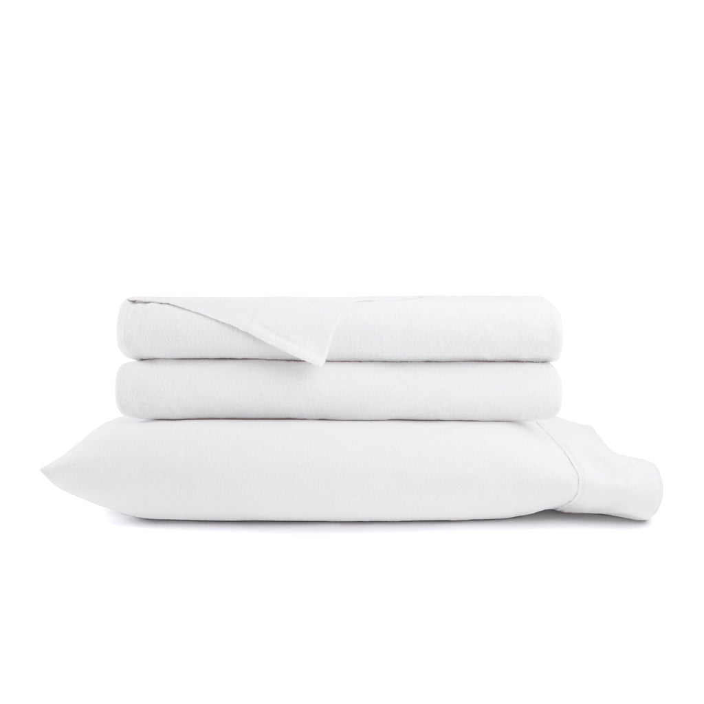 Cooling Sateen 100% Cotton Flannel Bed Sheets Set for Full Size Bedding in White - Premium Ultra-Soft Pillowcase Pair for Sleeping Detail