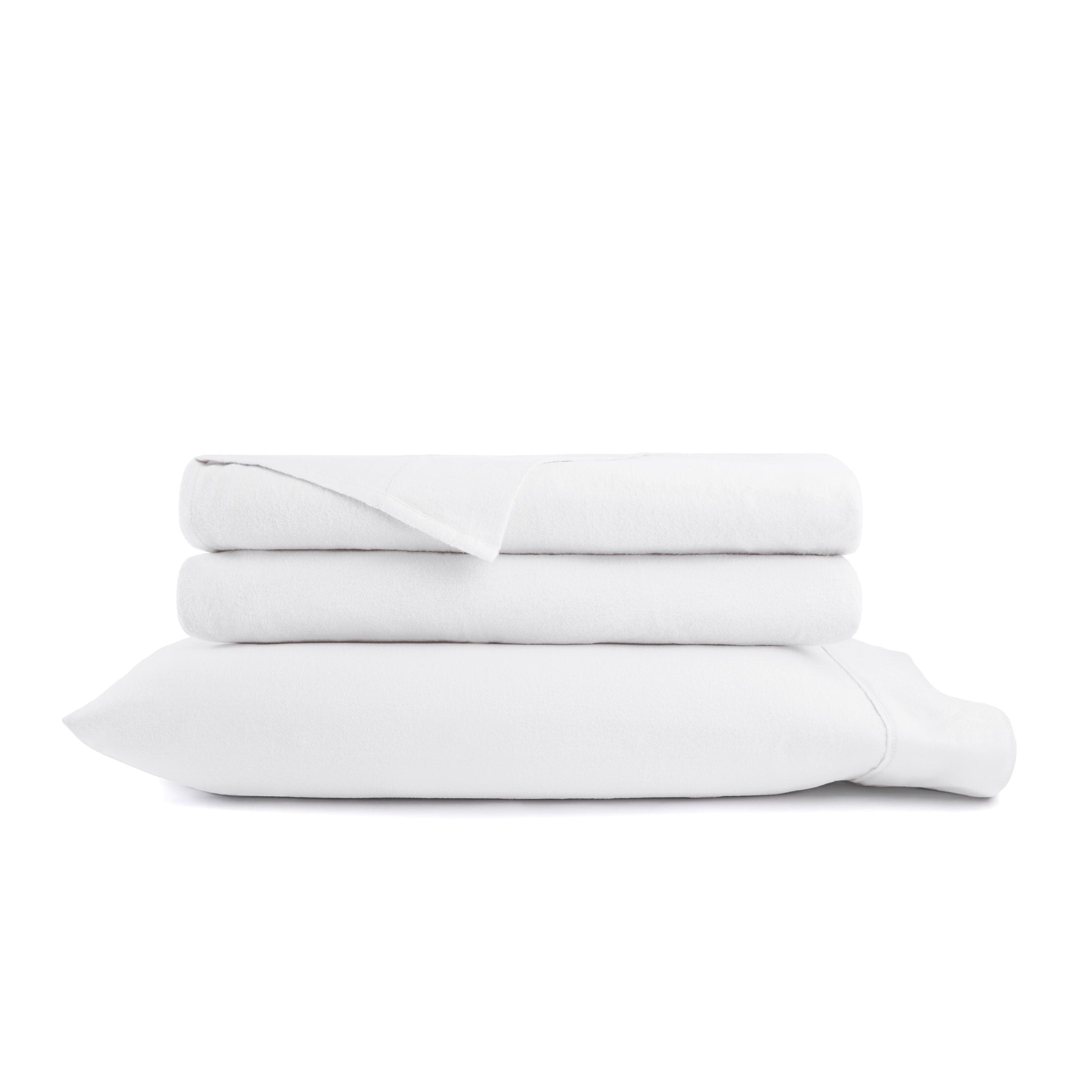 Cooling Sateen 100% Cotton Flannel Bed Sheets Set for Full Size Bedding in White - Premium Ultra-Soft Pillowcase Pair for Sleeping Detail