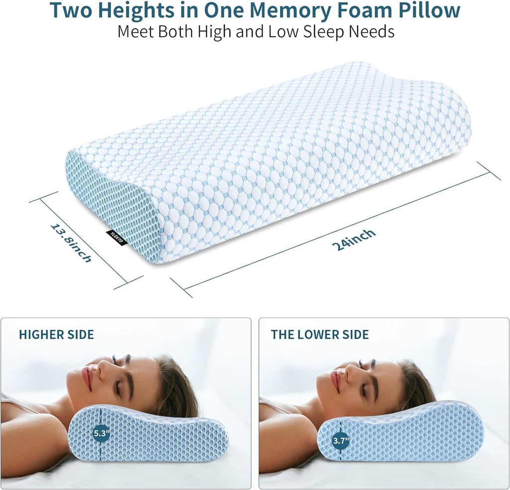 Hotel Collection for Neck Pain Relief, Contour Memory Foam s for Sleeping, Odorless Ergonomic Adjustable Orthopedic Cooling Bed Neck S... - Hotel Quality Plush Sleeping Pillows Detail
