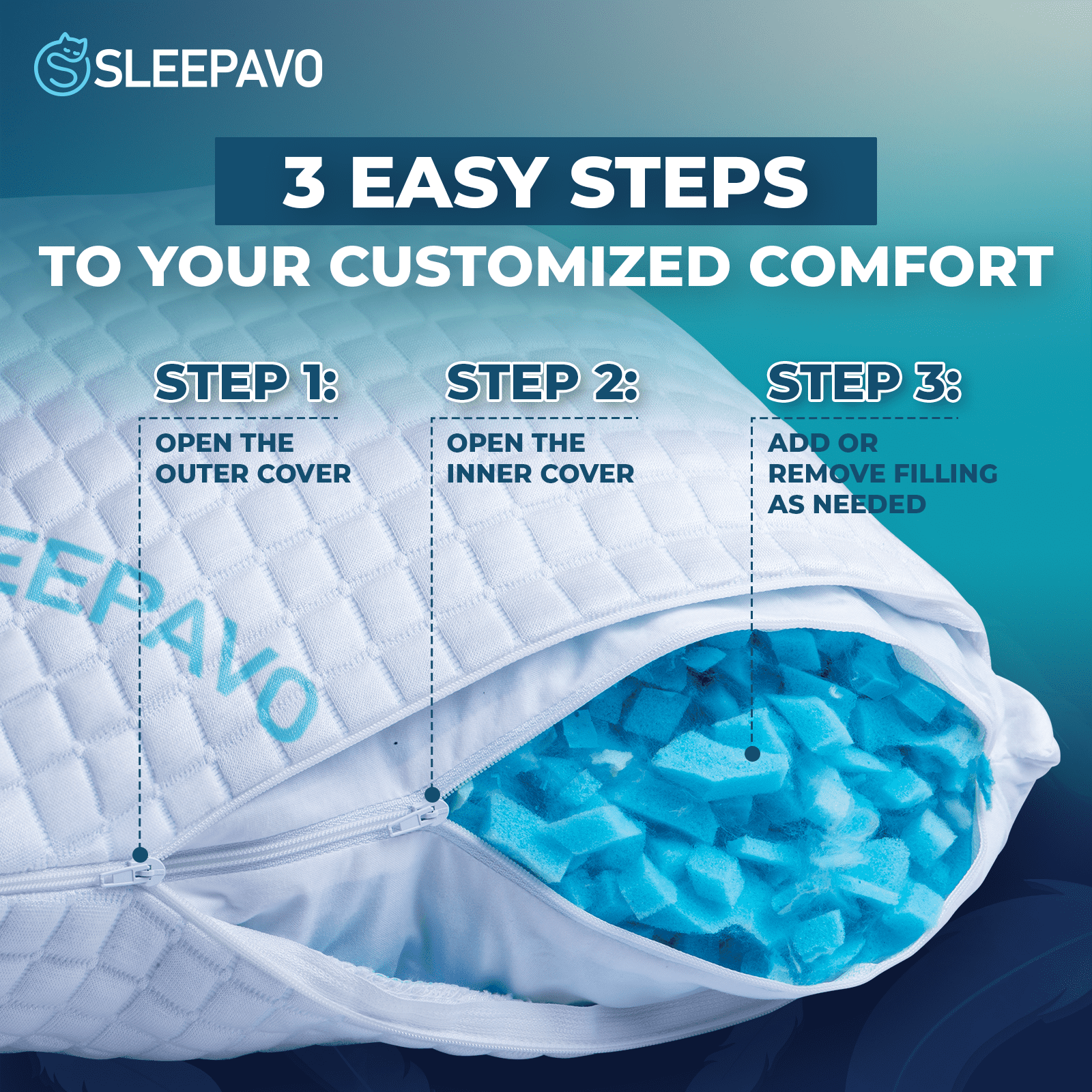 Hotel Collection Adjustable Shredded Memory Foam Pillows Queen Size Set of 2 - Extra Soft Cooling Bamboo Bed Pillows for Sleeping - Ba... - Ergonomic Memory Foam Pillow for Neck Pain Support Detail