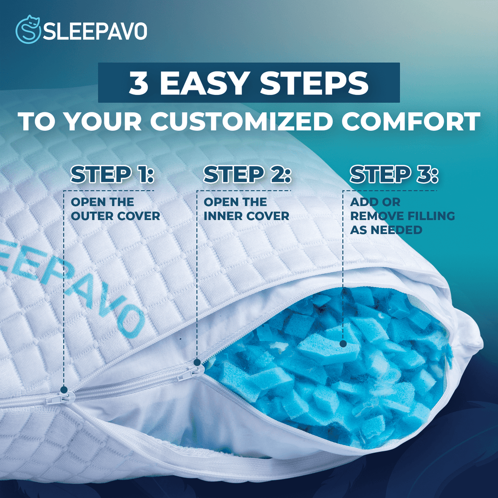 Ergonomic Memory Foam Adjustable Shredded Memory Foam Pillow Queen Size - Soft or Firm Rayon Derived for Side Sleepers, Stomach & Back - Co... - Hotel Quality Plush Sleeping Pillows Detail