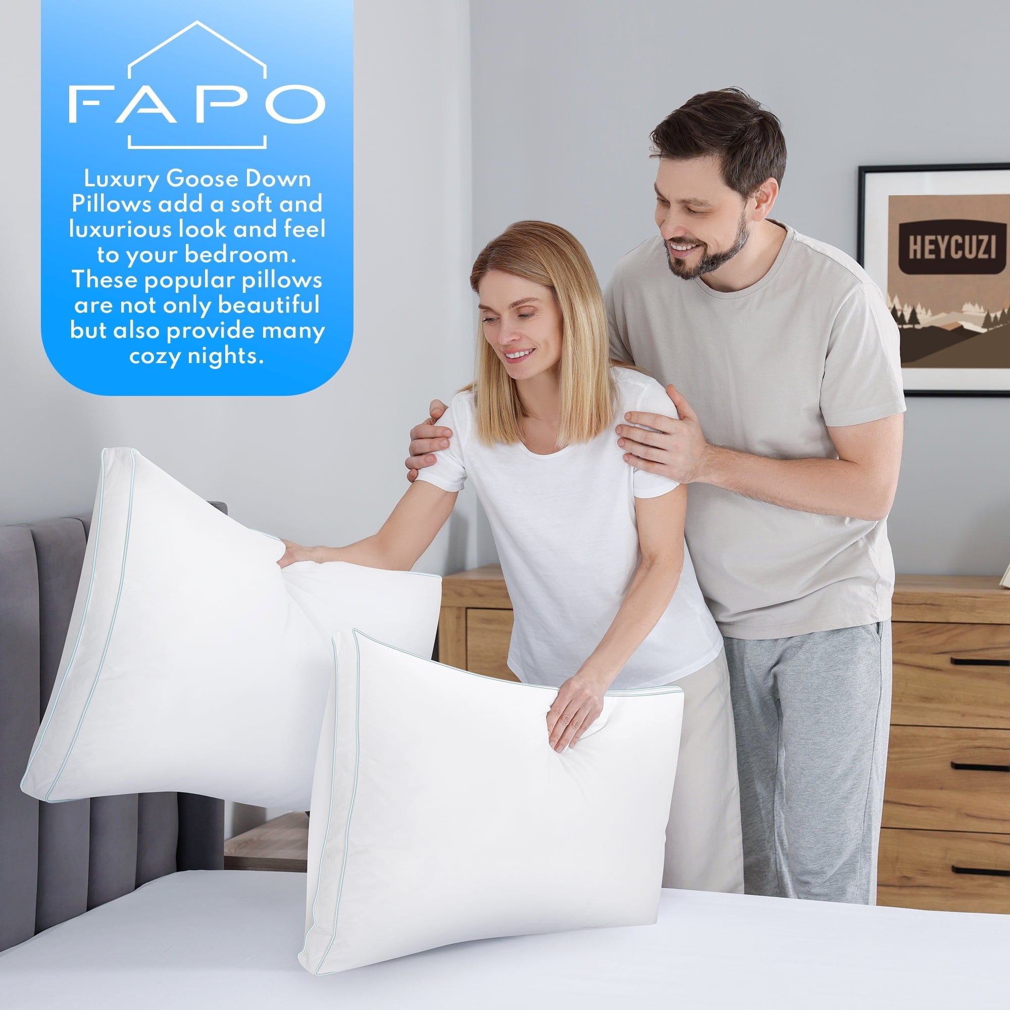 Orthopedic Support Goose Feather Down Pillows, Gusseted Bed Pillows Queen Size Set of 2, Luxury Hotel Collection Fluffy Pillows 100% Cot... - Orthopedic Shredded Foam Bed Pillow Set Detail