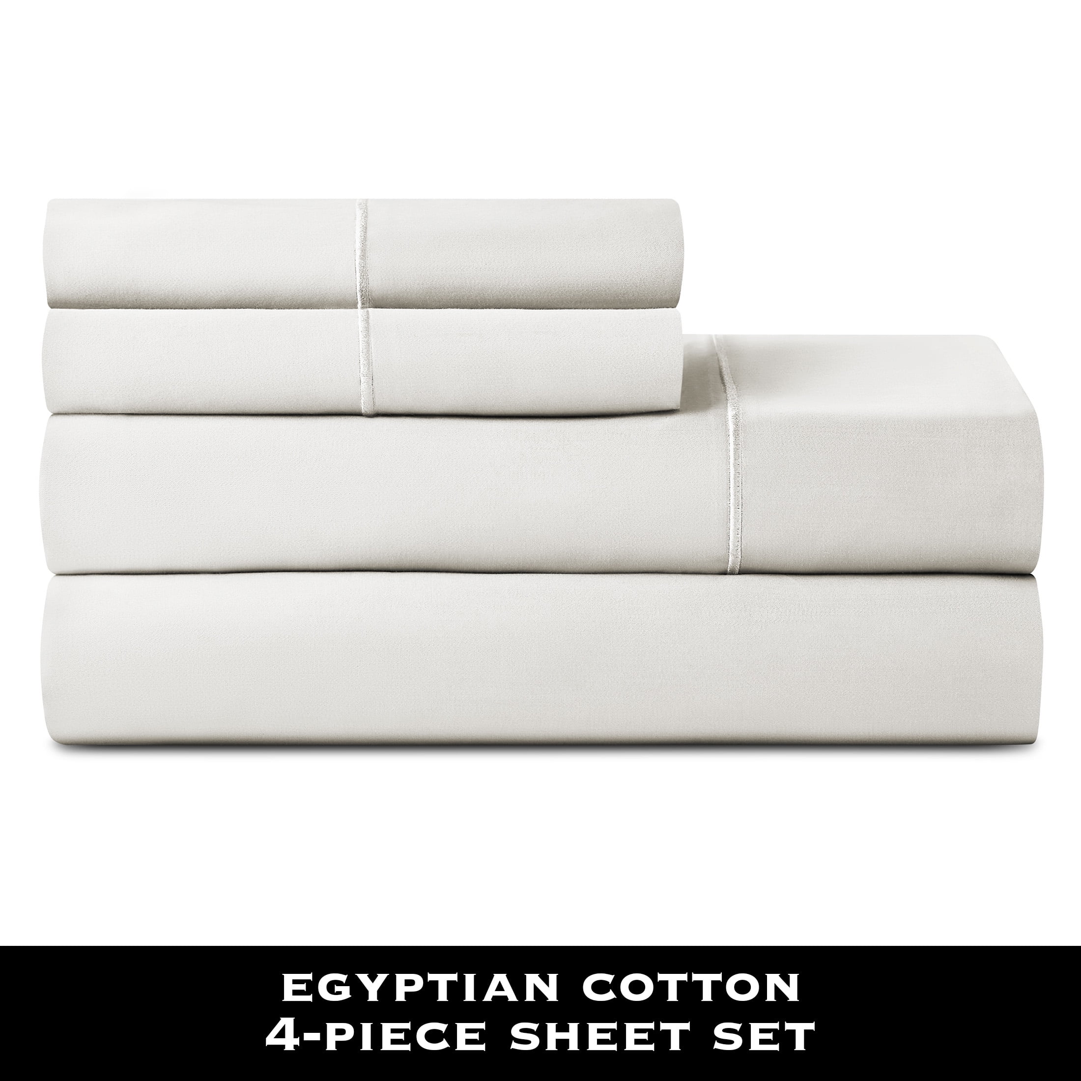 Premium Egyptian Cotton 4-Piece 600 Thread Count White Egyptian Cotton Adult Bed Sheet Set, King - Deep Pocket - Luxury Bed Sheet Set with Deep Pockets Detail