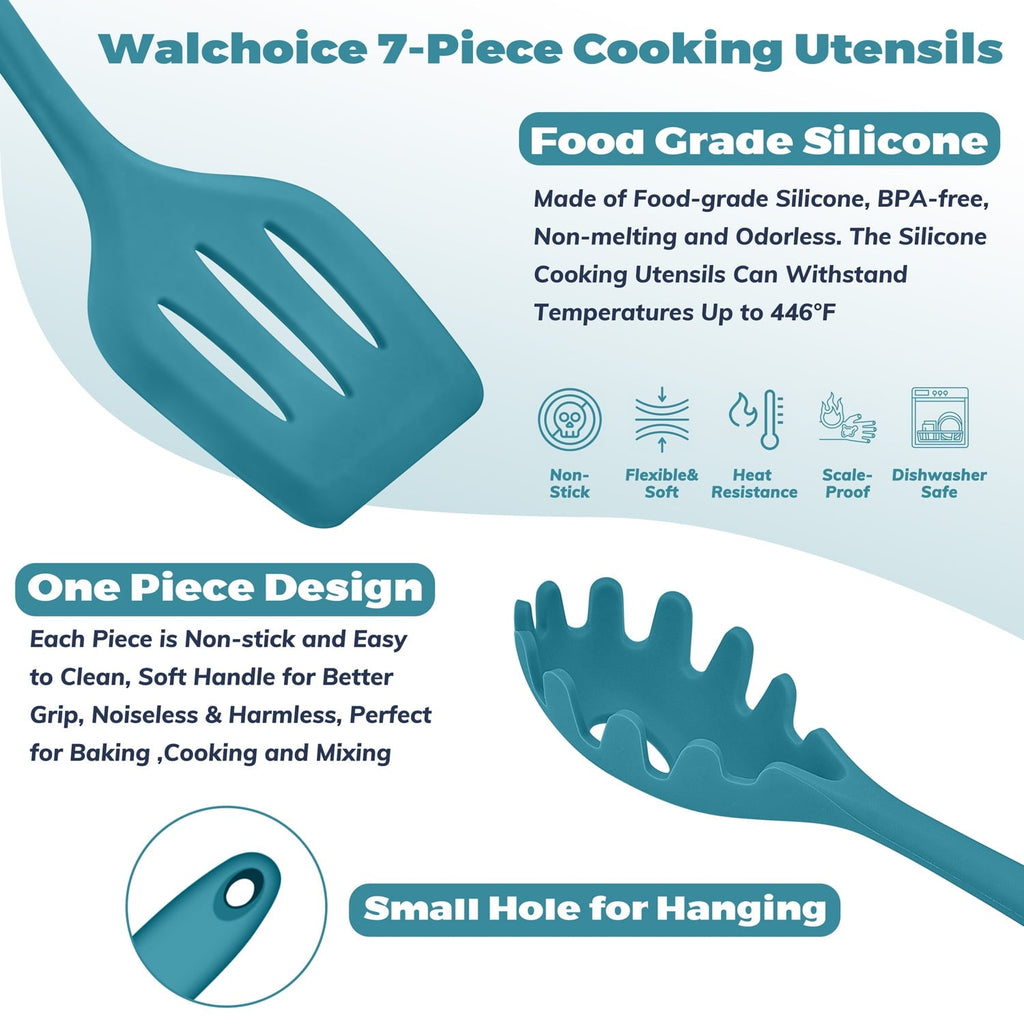 Heavy Duty 7-Piece Silicone Cooking Utensils Set, Blue Kitchen Utensils, Non-stick Gadgets Tools Include Slotted Turner, Soup La... - Professional Kitchen Tool for Culinary Enthusiasts Detail