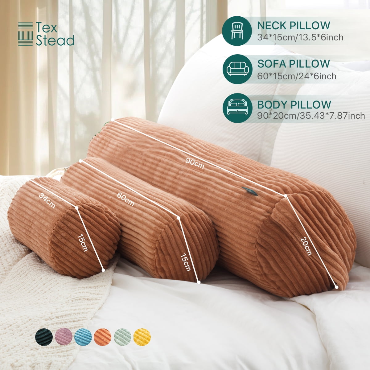 Orthopedic Support Multifunctional Long Pillow- uitable for yoga,Lumbar and Neck Support Roll Pillow- Orange（6"x14") - Ergonomic Memory Foam Pillow for Neck Pain Support Detail