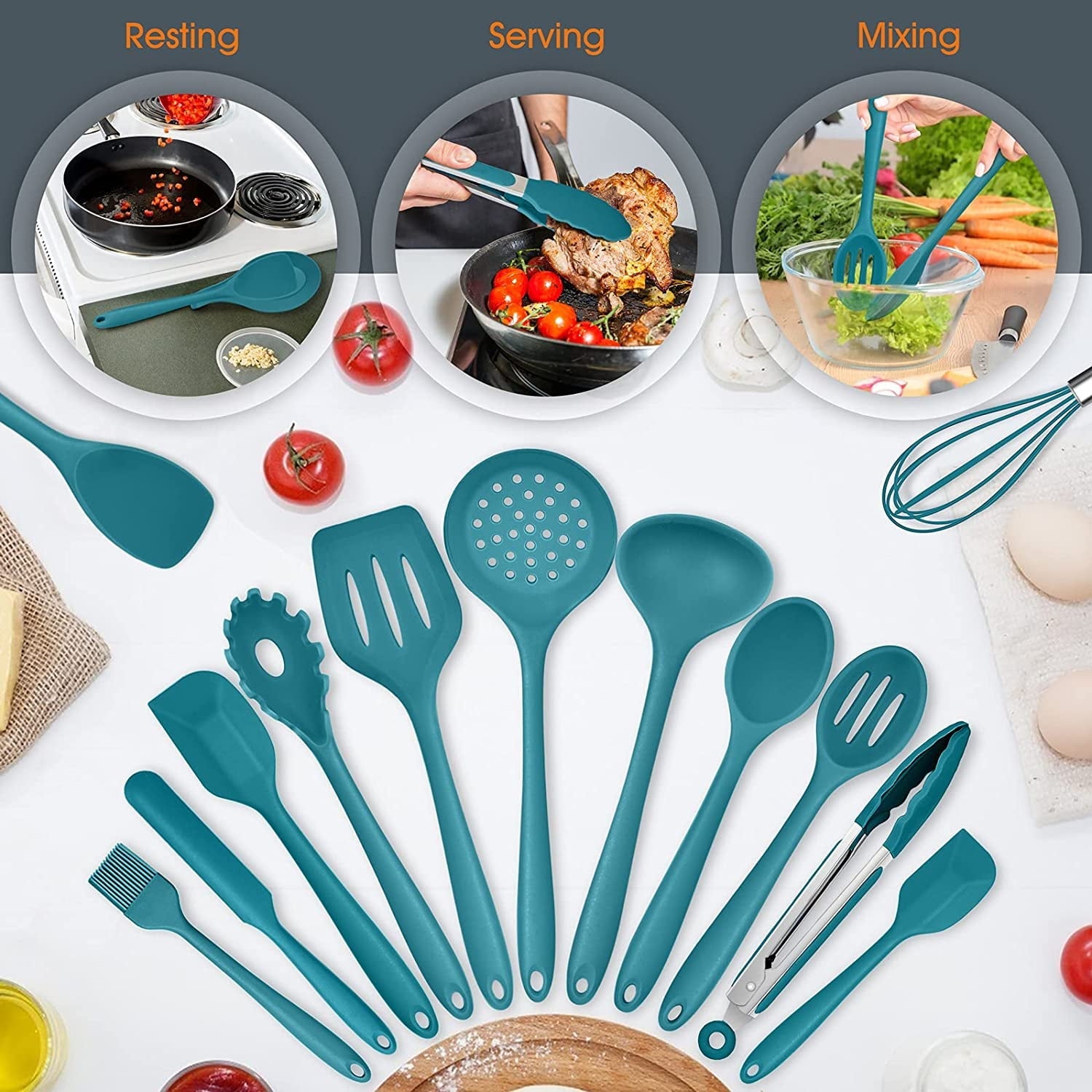 Heavy Duty 15-Piece Kitchen Utensils Set, Silicone Cooking Utensils with Holder, Non-stick Cookware Friendly & Heat Resistant - ... - High-Precision Culinary Tool for Baking & Cooking Detail