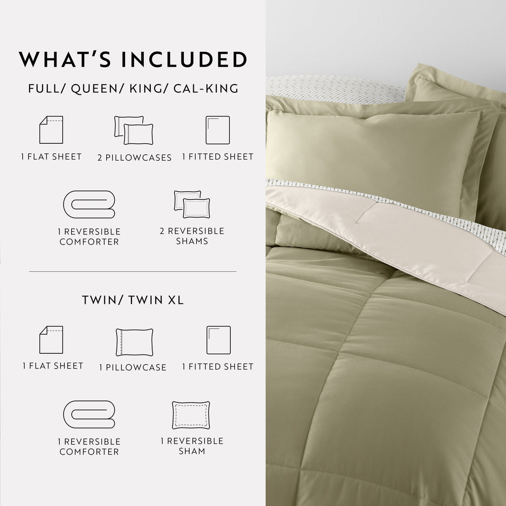 All-Season 5 Piece Bedding Bundle, Reversible Comforter and Patterned Sheet Set, Twin - Luxurious Quilted Duvet Cover Set Detail