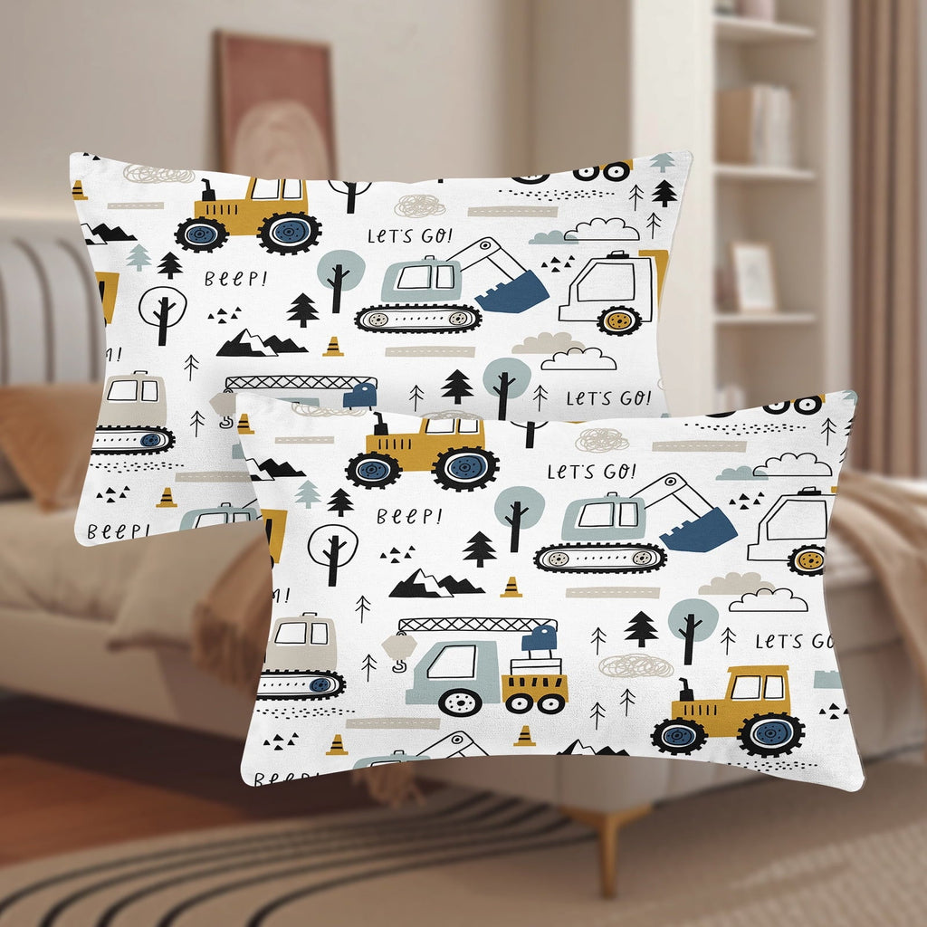 Breathable Luxury Cartoon Excavator Sheet Set for Kids Boys Truck Construction Bedding Set Engineering Vehicle Bed Sheet Sets with 1 Fi... - Cooling Hotel Quality Bedding Sheets and Pillowcases Detail