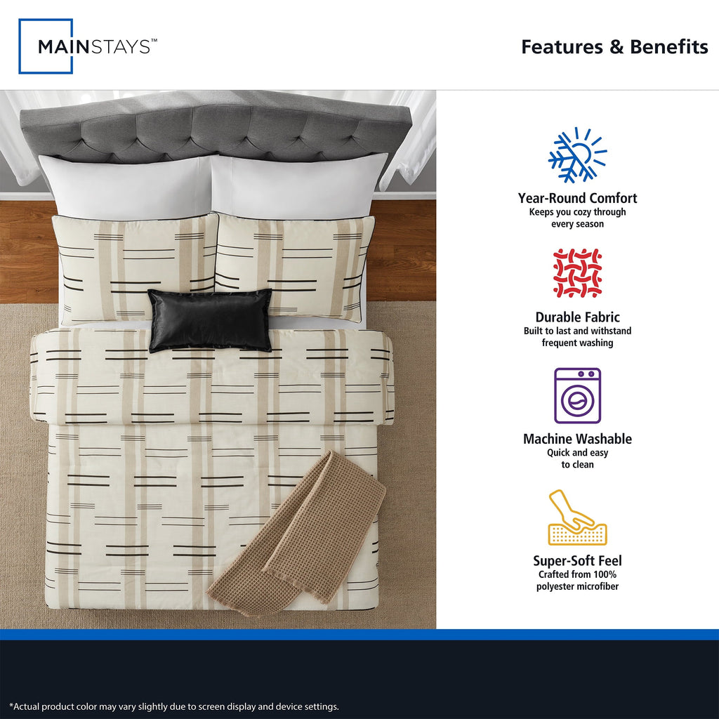 Hypoallergenic Cloud Full/Queen Comforter Set, All-Season, 5-Piece, Tan Modern - Luxurious Quilted Duvet Cover Set Detail