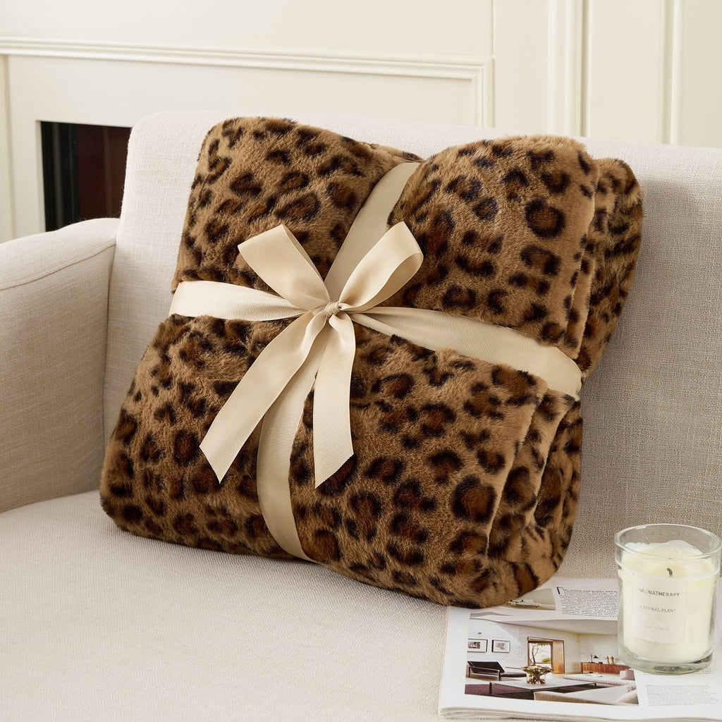 Lightweight Warm Leopard Print Throw Blanket Soft Cozy Fluffy Plush Cheetah Print Blanket for Home Decor,50"x60",Brown - Super Soft Reversible Sherpa Flannel Blanket Detail