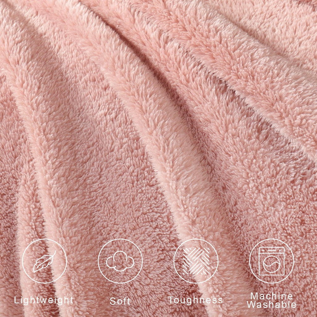 Lightweight Warm Soft Fleece Throw Blanket for Couch, Super Soft Velvet Plush Bed Blanket, 50x60 Inches, Pink - Luxury Knitted Decorative Throw Blanket with Fringes Detail