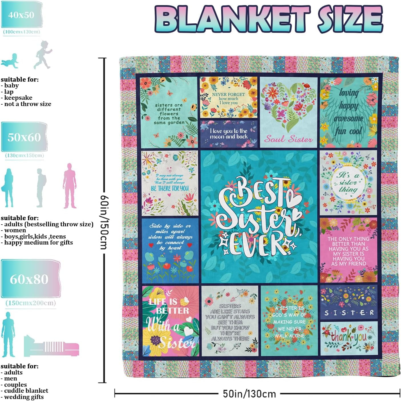 Reversible Sherpa Sister Gifts Blanket for Birthday, Mother's Day, Christmas - Big Sister Gift Ideas - Super Soft Reversible Sherpa Flannel Blanket Detail