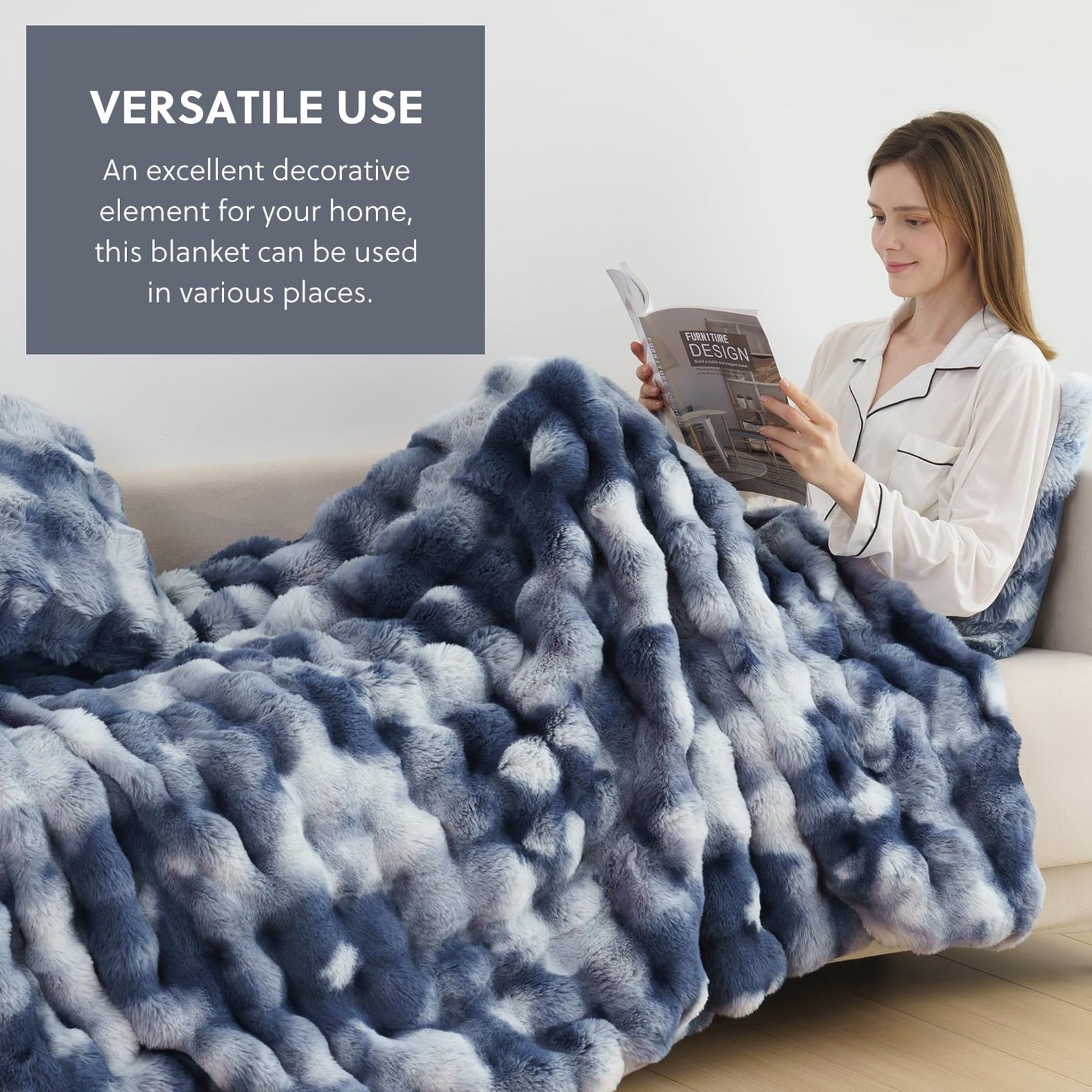 Cozy Fleece Faux Fur Throw Blanket for Couch Luxury Fluffy Thick Bubble Blanket Warm Cozy Throw for Bedroom Living Room, 50" x 60... - Lightweight Plush Warm Blanket for All Seasons Detail