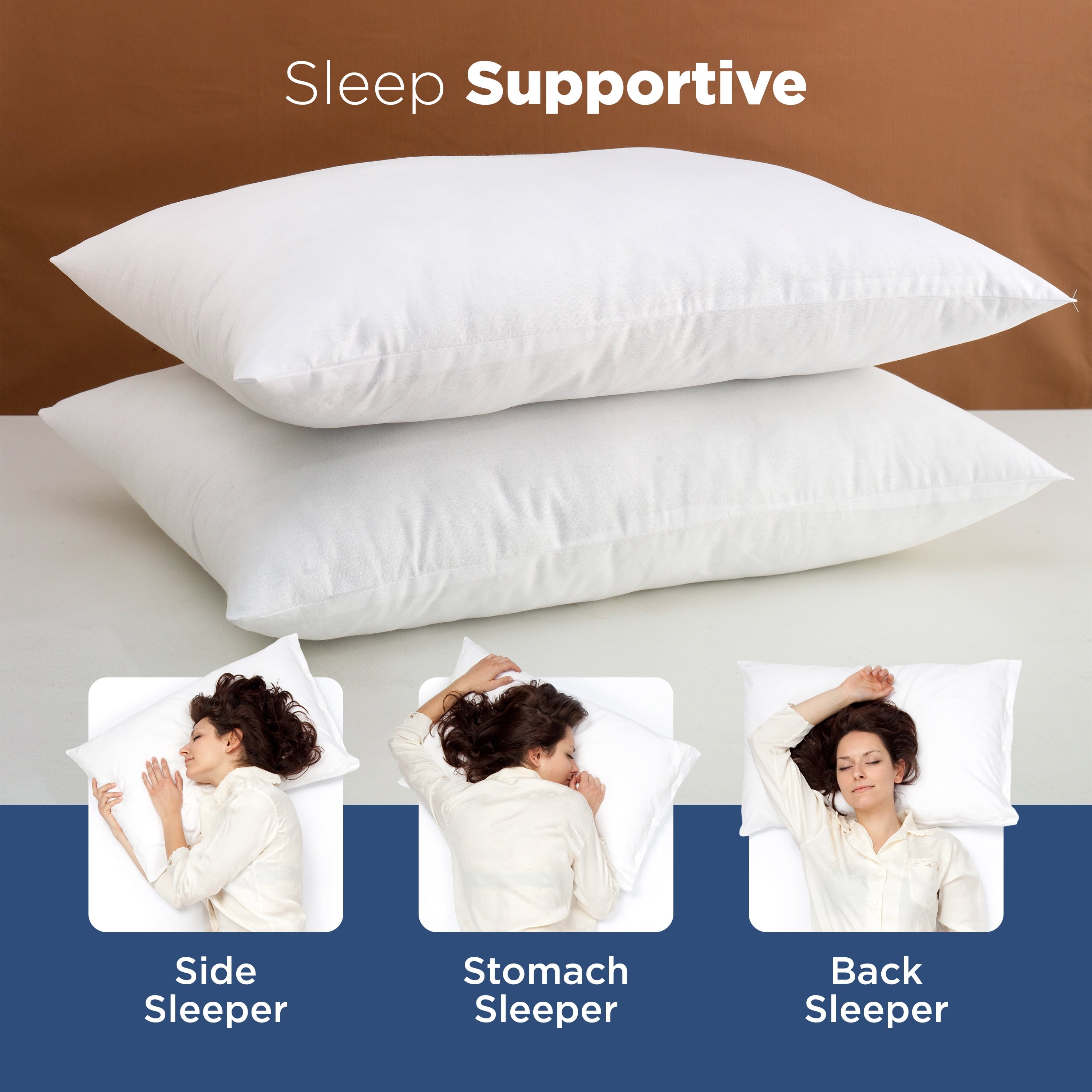 Orthopedic Support 2-Pack Down Alternative White Bed Pillows, Standard - Ergonomic Memory Foam Pillow for Neck Pain Support Detail