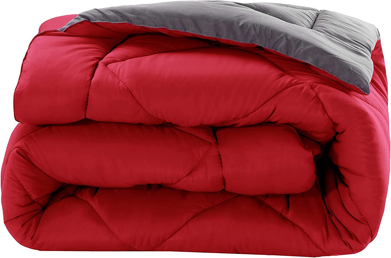 Fluffy Down Alternative Reversible 3pc Comforter Set- Available In A Few Sizes And Colors , Full/Queen, Red/Gray - Luxurious Quilted Duvet Cover Set Detail