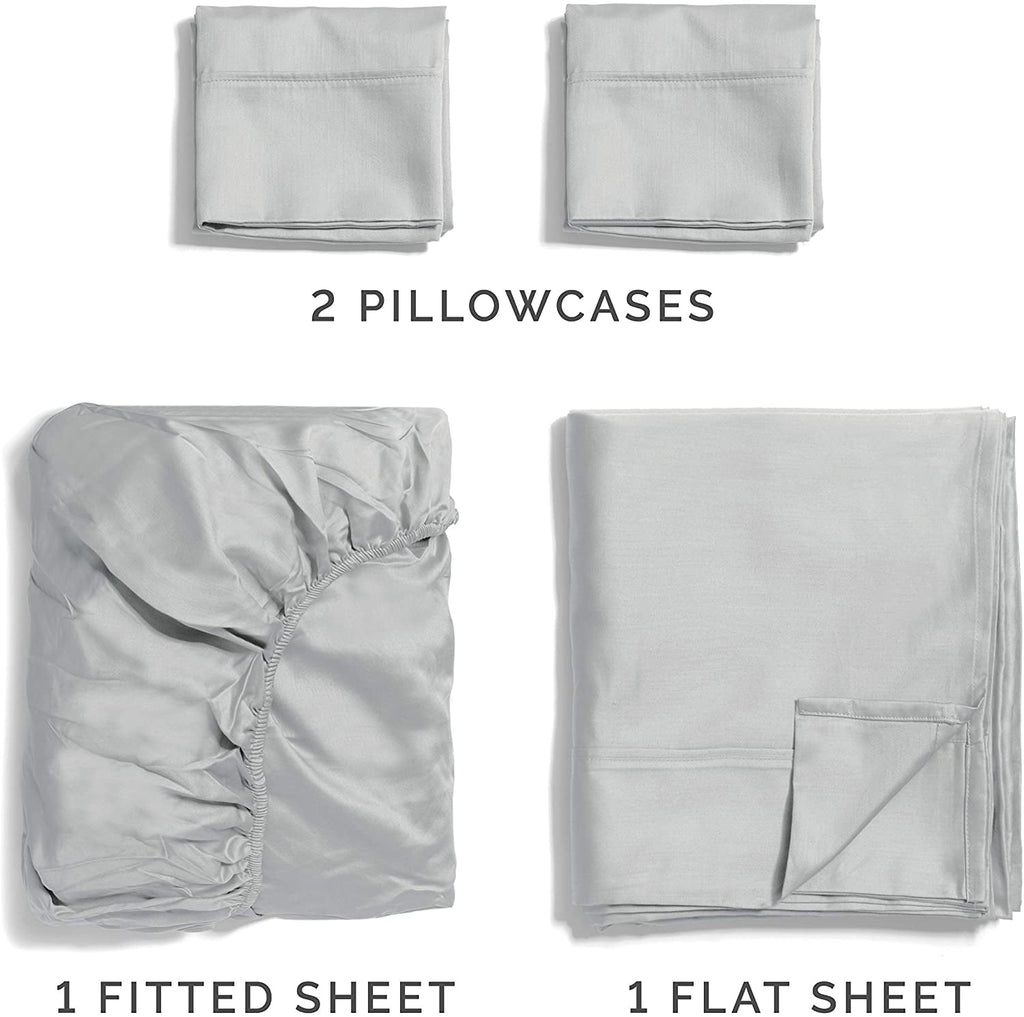 Breathable Luxury 4-Piece 400 Thread Count Cotton Sheet Set - King Size 100% Cotton Sateen Bed Sheets Fits 18"-24" Mattresse... - Breathable Egyptian Cotton Flat & Fitted Sheets Detail