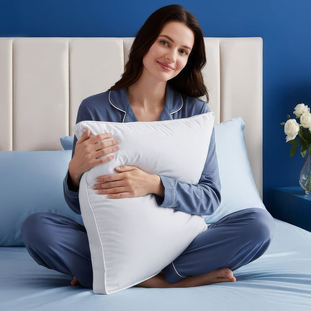 Fluffy Shredded Queen Bed Pillow, 26"L x 18" W, Set of 2, Soft and High-Quality, Gusseted Pillow for All Sleep Positions (White) - Decorative Throw Pillow Cushion for Sofa & Bed Detail