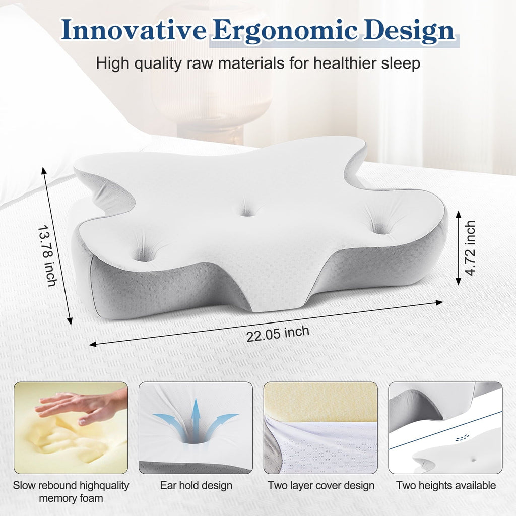 Decorative Plump Cervical Pillow for Neck and Shoulder, Ergonomic Side Sleeper Pillow for Neck Support, Contour Memory Foam Pillows fo... - Hotel Quality Plush Sleeping Pillows Detail