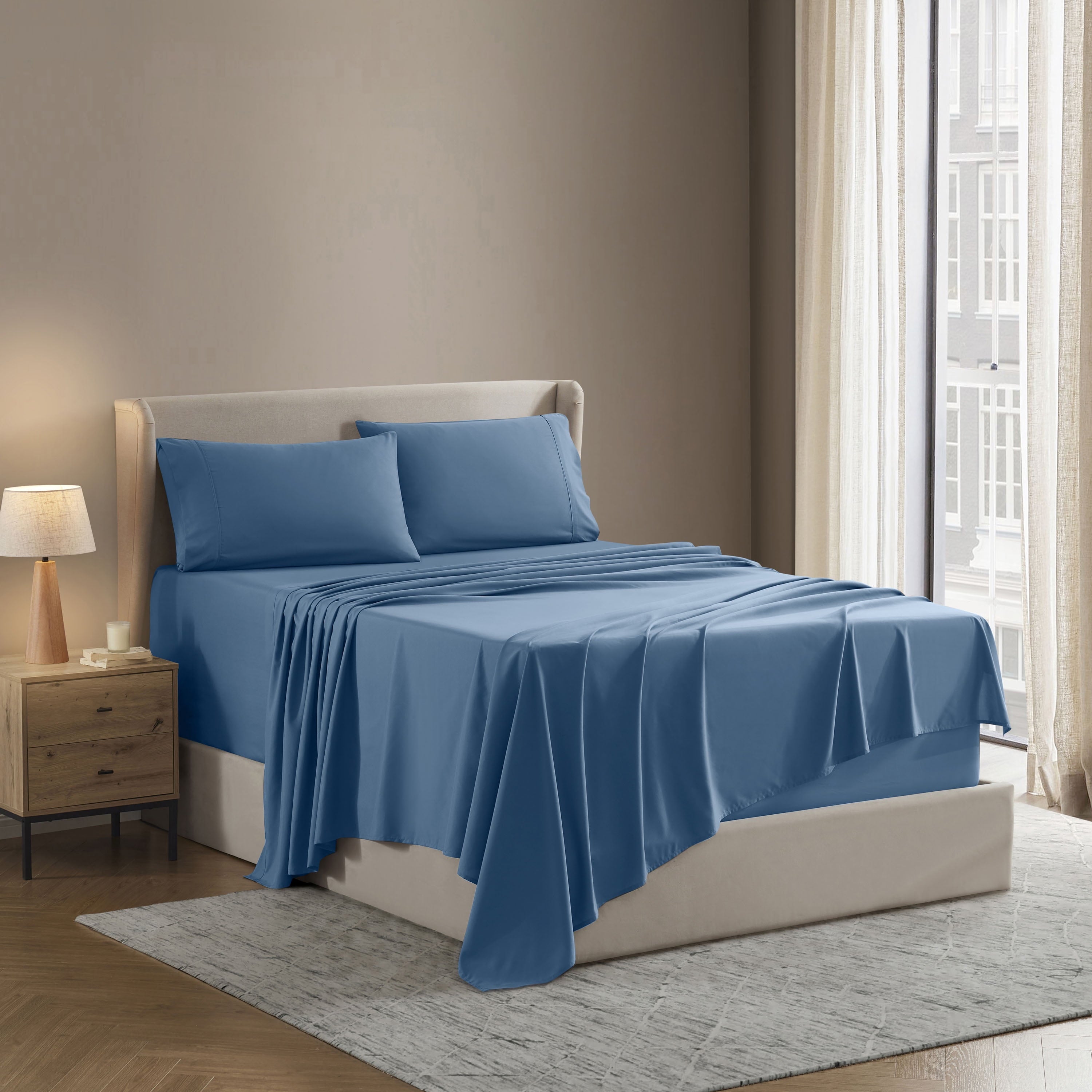 Breathable Luxury Split King Sheet Sets, Deep Pocket 5 Piece, Luxury Soft Microfiber Bed Sheet Sets, BLUE HEAVEN - Luxury Bed Sheet Set with Deep Pockets Detail