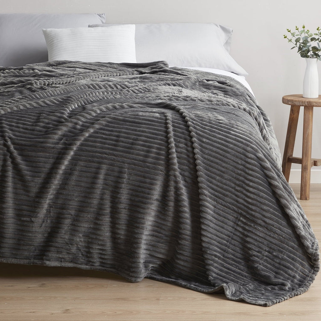 Reversible Sherpa Cut Plush Fleece Blanket, Soft Lightweight Fuzzy Luxury Throw Size Bed Blankets for Bed, Throw, Gray - Luxury Knitted Decorative Throw Blanket with Fringes Detail