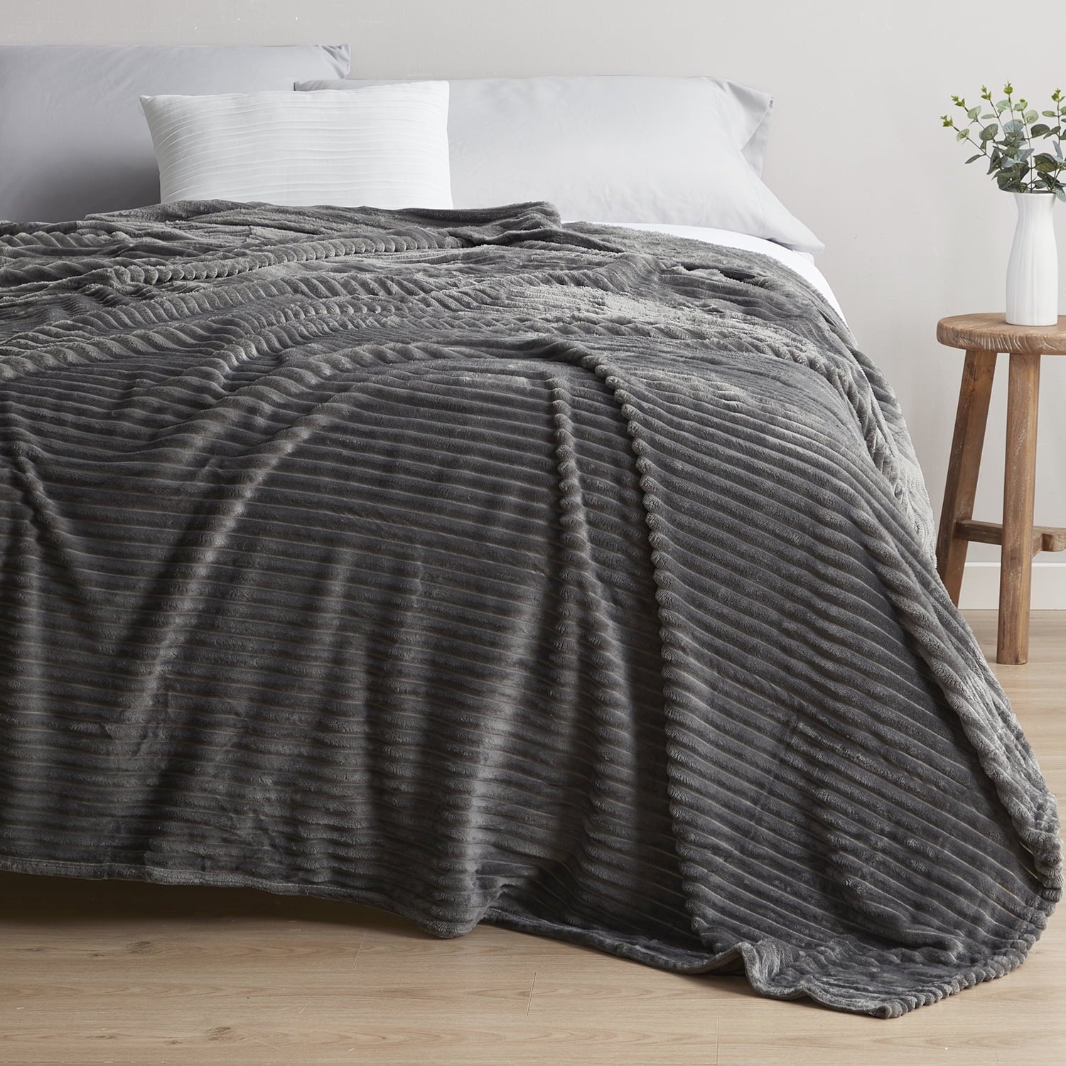 Reversible Sherpa Cut Plush Fleece Blanket, Soft Lightweight Fuzzy Luxury Throw Size Bed Blankets for Bed, Throw, Gray - Luxury Knitted Decorative Throw Blanket with Fringes Detail