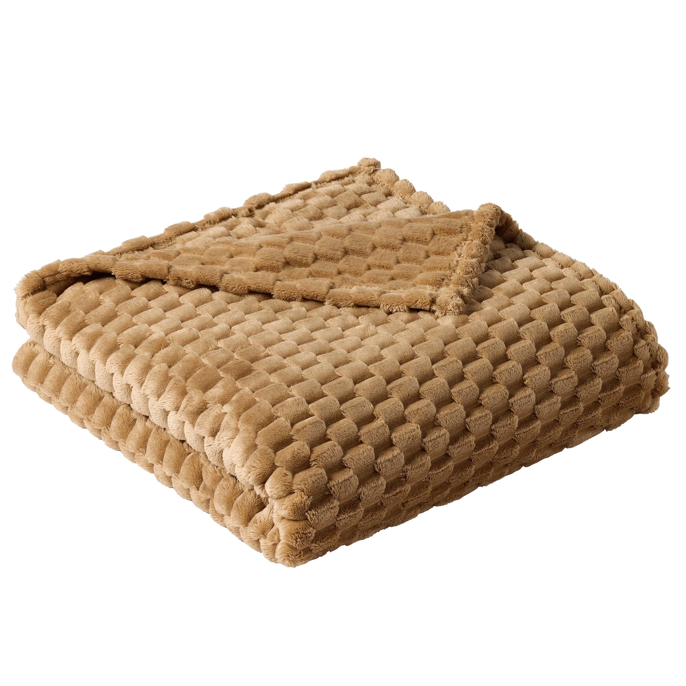 Super Soft Flannel Textured Velvet Plush Oversized Throw Blanket in Dark Caramel - Super Soft Reversible Sherpa Flannel Blanket Detail
