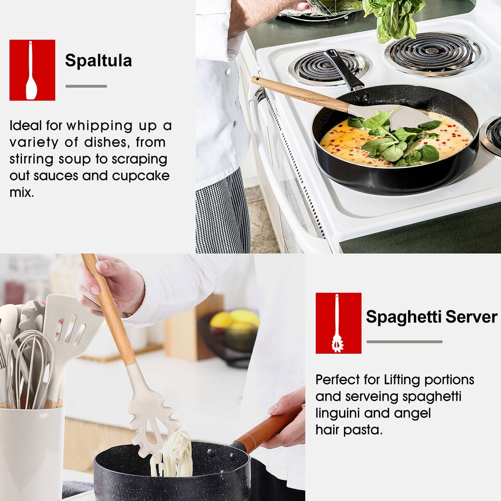 Heavy Duty Kitchen Utensils Set of 6, Silicone Cooking Utensils with Wooden Handle, Non-Stick Cookware & Heat Resistant, Include... - Heavy Duty Stainless Steel Kitchen Shears Detail