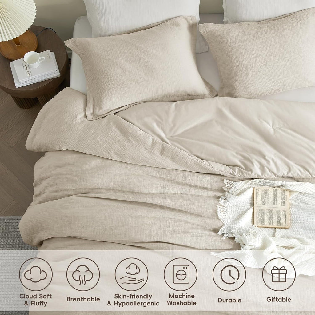 Luxurious Quilted Cotton Muslin Comforter Set Queen Size, Ultra Soft Breathable & Lightweight Bedding Set for All Seasons, 1 Comfy Comf... - Cloud-Like Soft Lightweight Bed Comforter Detail