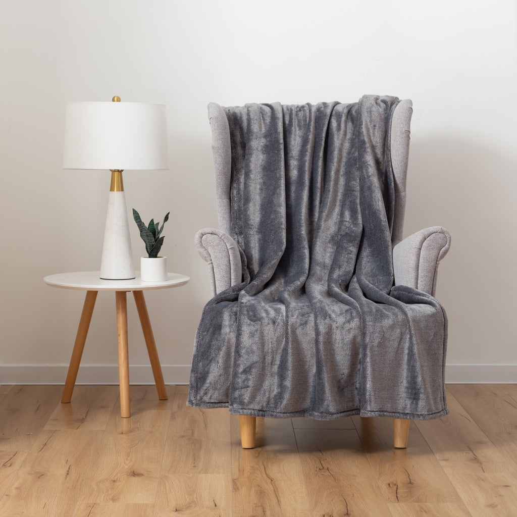 Lightweight Warm Plush Heathered Soft Oversized Throw Blanket, Gray - Super Soft Reversible Sherpa Flannel Blanket Detail