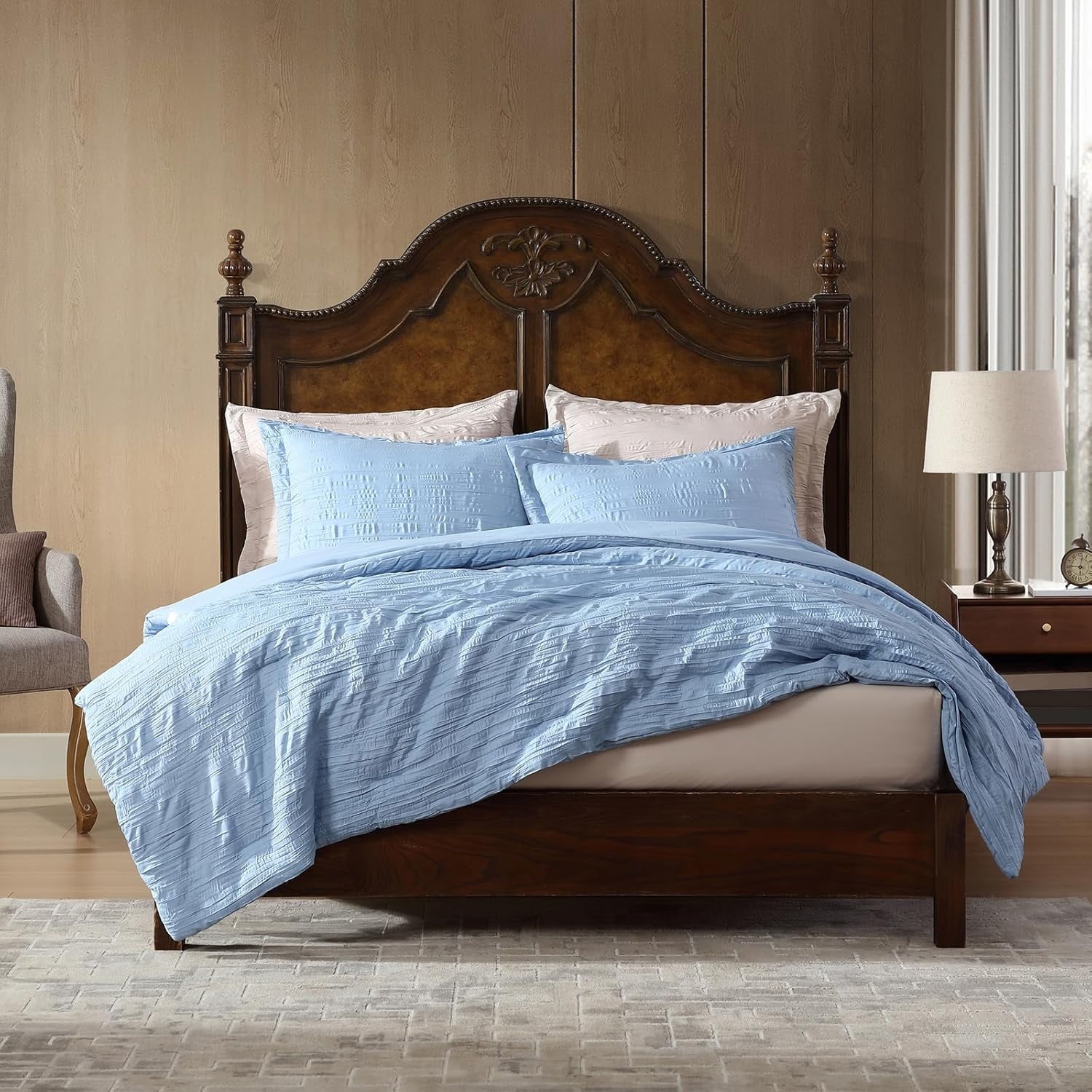 Hypoallergenic Cloud Queen Comforter Set Chambray Blue, 3 Pieces Comforter Set, All Season Lightweight Soft Embossed Bedding (86" x 88" Co... - Hypoallergenic Ultra-Fluffy Quilt for Winter Detail