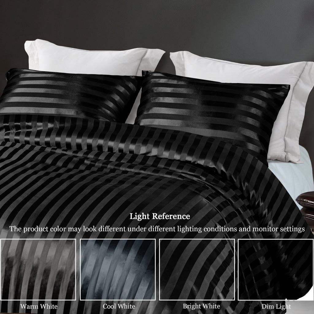 All-Season 3-Piece Reversible Silky Soft King Size Comforter Set, Luxury Stripe Satin Oversized Comforter Bedding Set with 2 Sat... - Hypoallergenic Ultra-Fluffy Quilt for Winter Detail
