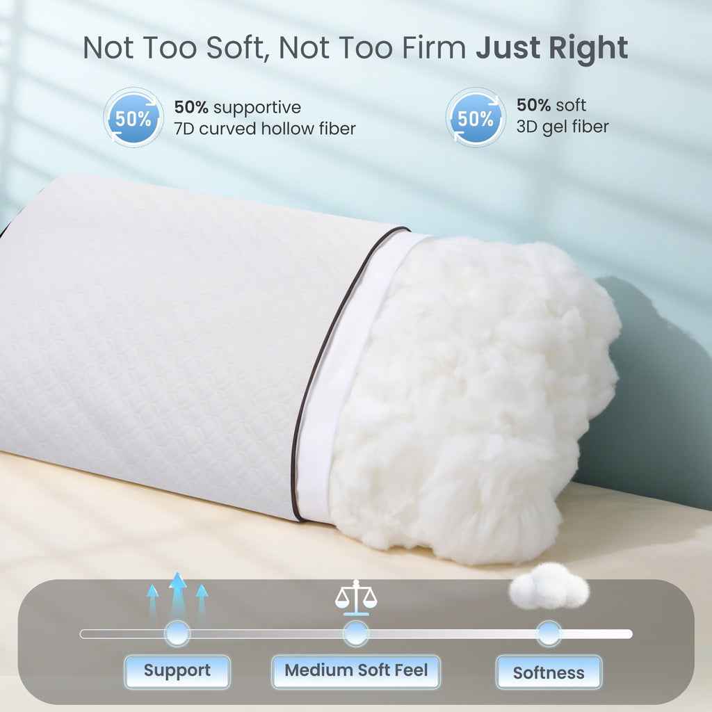 Decorative Plump Bed Pillows Hotel Collection Luxury Down Alternative Pillow for Beds 2 Pack, Medium Support for Side & Back Sleepers ... - Orthopedic Shredded Foam Bed Pillow Set Detail